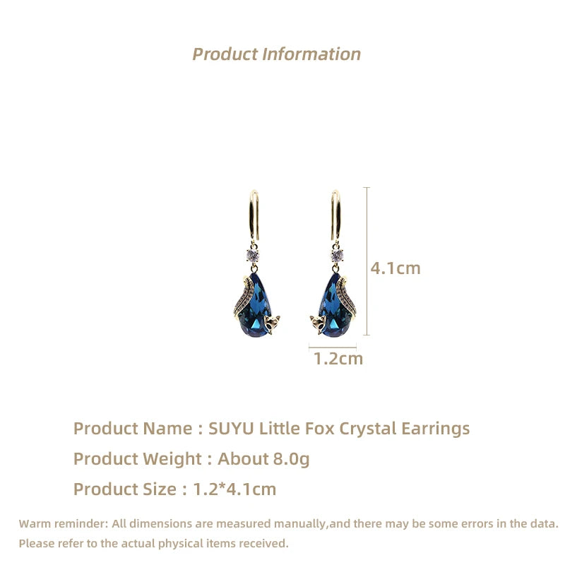 Chinese Style New Micro Inlaid Cubic Zirconia Earhook Female Blue Simulated Crystal Animal Popular Earrings Fox Earrings