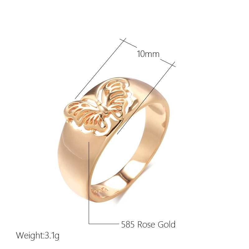 Kinel Hot Fashion Glossy Rings for Women 585 Rose Gold Simple Ethnic Bride Butterfly Rings High Quality Daily Jewelry 2022 New