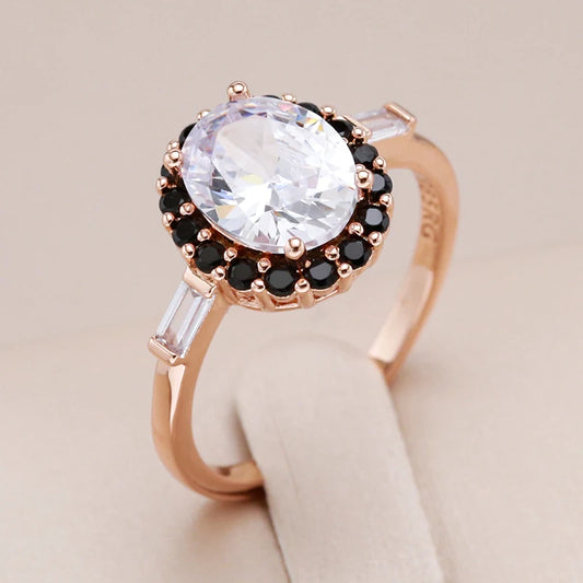 Kinel Unique Vintage Wedding Big Ring for Women 585 Rose Gold Color Natural Zircon Accessories High Quality Fine Daily Jewelry