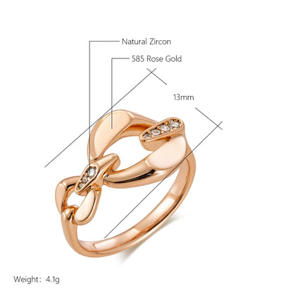 Wbmqda Unusual Thick Chain Zircon Ring For Women 585 Rose Gold Color Geometric Glossy Design Modern Fashion Jewelry Accessories