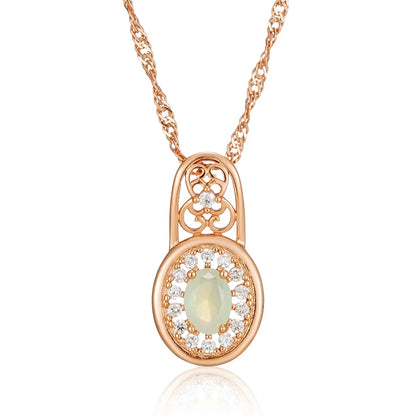 Kinel New Oval Cut Emerald Pendant Necklace Luxury Natural Zircon With 585 Rose Gold Color Flower Ethnic Wedding Daily Jewelry