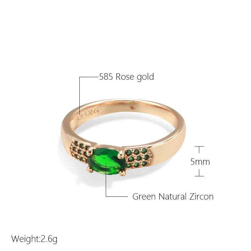 Kinel New Emerald Oval Cut Natural Zircon Ring for Women 585 Rose Gold Wedding Ring Fashion High Quality Daily Fine Jewelry