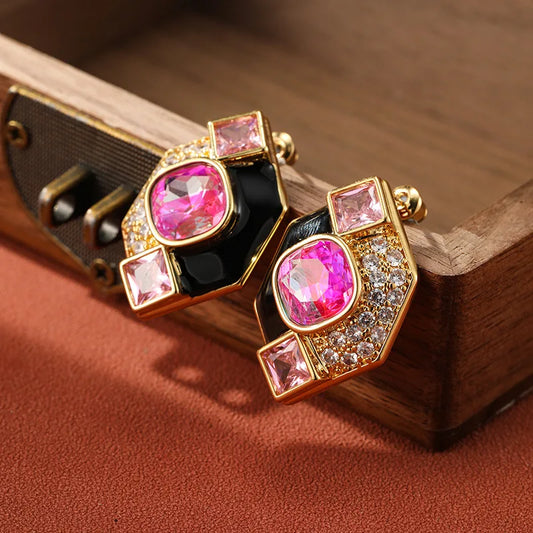 SUYU Square Retro Exquisite Earrings With Geometric Design Lined With Zircon Inlaid Women's Light Luxury Personalized Earrings