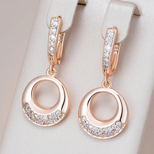 Kienl Hot Full Shiny Natural Zircon Big Drop Earring for Women 585 Rose Gold Color Unique Round Crystal Daily Vintage Jewelry