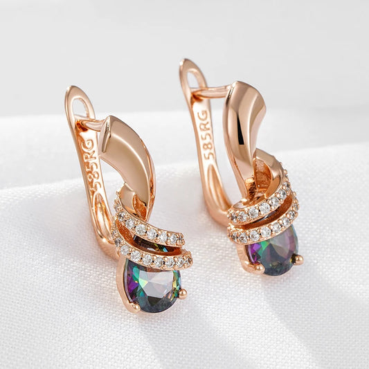 Wbmqda Fashion Colorful Zircon Charm Drop Earrings For Women 585 Rose Gold Color  Luxury Wedding Party Fine Jewelry Accessories