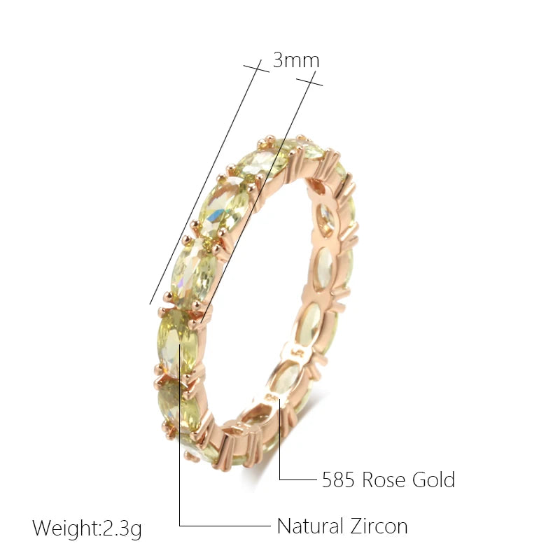 Wbmqda Unique Clear Light Green Natural Zircon Ring For Women 585 Rose Gold Color Fashion Crystal Stone Jewelry Accessories