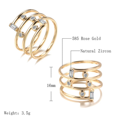 Wbmqda New Fashion 585 Rose Gold Color Geometric Hollow Line Zircon Rings For Women 2023 Modern Trendy Style Designer Jewelry