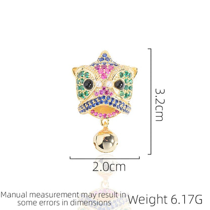 SUYU Chinese Style Small Bell Dance Lion Head Brooch Cute Gift Brooch For Women And Men Personalized Fashion Brooch