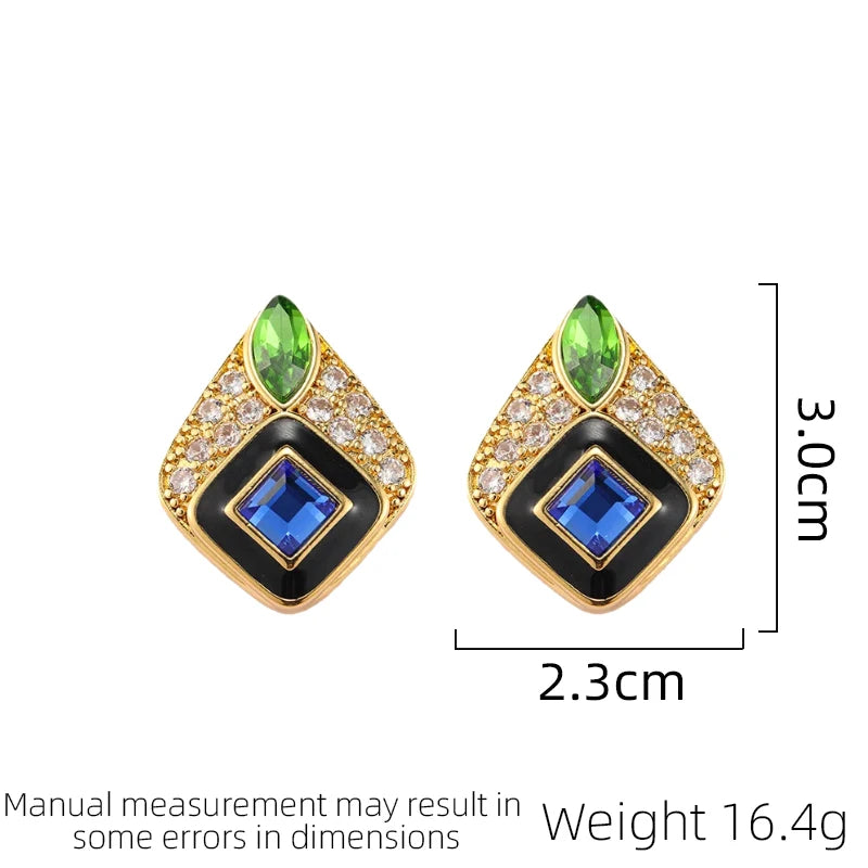 Jewelry 2024 New Trend Retro Palace Style Glazed Earrings Women's Light Luxury Earrings Party Festival Gifts