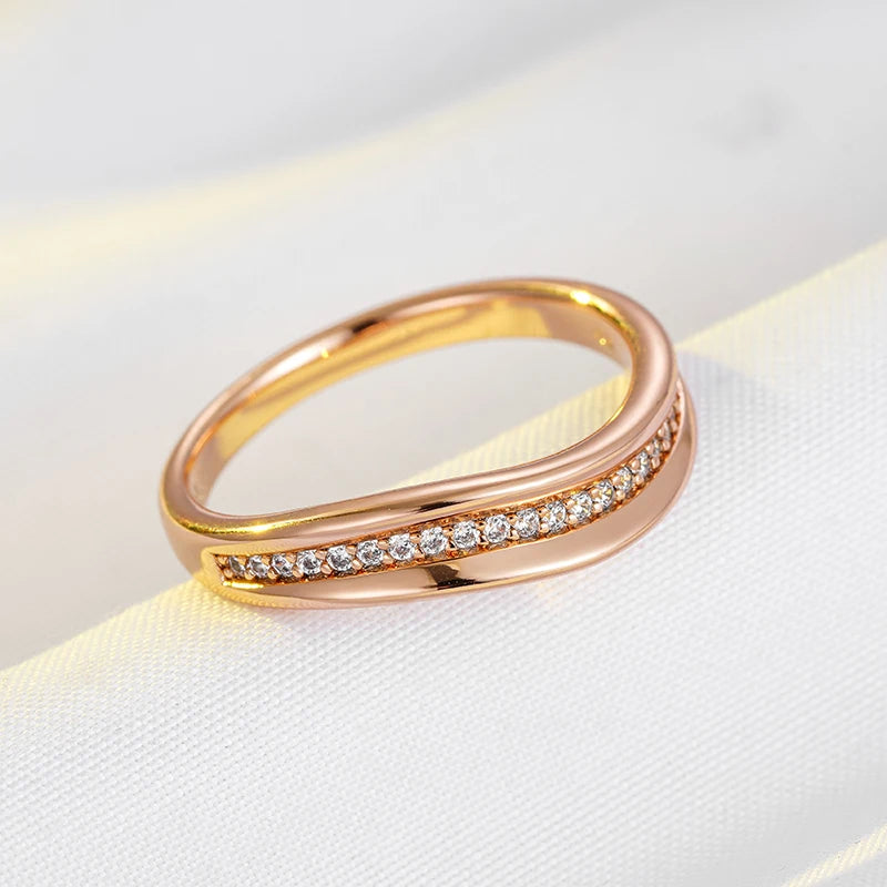 Wbmqda Simple Fashion Natural Zircon Ring For Women 585 Rose Gold Color Irregular Geometric Shape Daily Matching Fine Jewelry