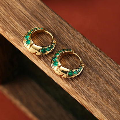 SUYU Fashionable Jewelry With Green Zircon Circle Earrings Women's Ins Light Luxury Style Niche Earrings Retro Earrings