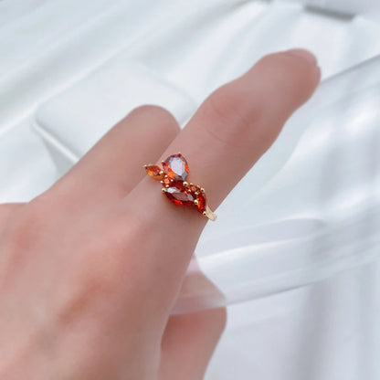 Kinel 2022 Luxury Leaf Ring for Women Red Natural Zircon With 585 Rose Gold Bride Ring Lady Anniversary Gift Wedding Jewelry