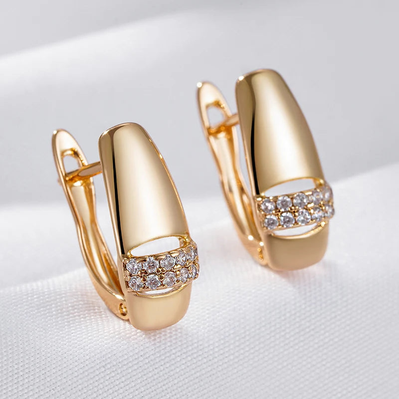 Wbmqda Hot Geometric Zircon Drop Earrings For Women 585 Rose Gold Color High Quality Daily Matching Fine Jewelry Accessories