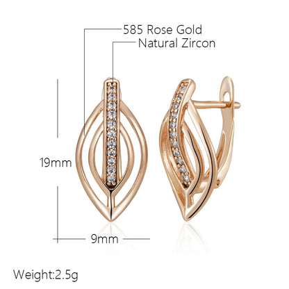 Wbmqda 585 Rose Gold Color Geometric Hollow Zircon English Earrings For Women High Quality Daily Fine Jewelry