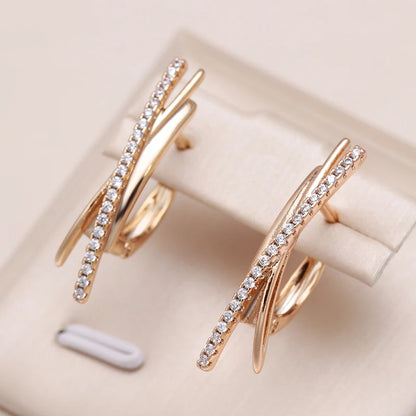 Wbmqda 585 Rose Gold Color Modren Fashion Geometric Drop Earrings For Women Simple Zircon Accessories Daily Matching OL Jewelry