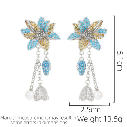 SUYU Retro Palace Style Earrings With Three-Dimensional Flower Tassels And Imitation Pearl Bell Shaped Earrings