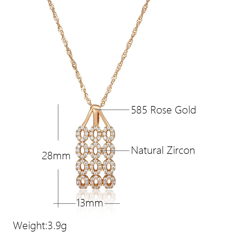 Kinel Unique Square Wide Pendant Necklace for Women Fashion 585 Rose Gold Color With Natural Zircon Ethnic Bride Retro Jewelry