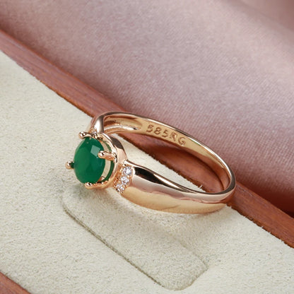 Wbmqda Luxury Emerald Genuine Jewelry Ring For Women 585 Rose Gold Color With White Natural Zircon Elegant Wedding Party Jewelry