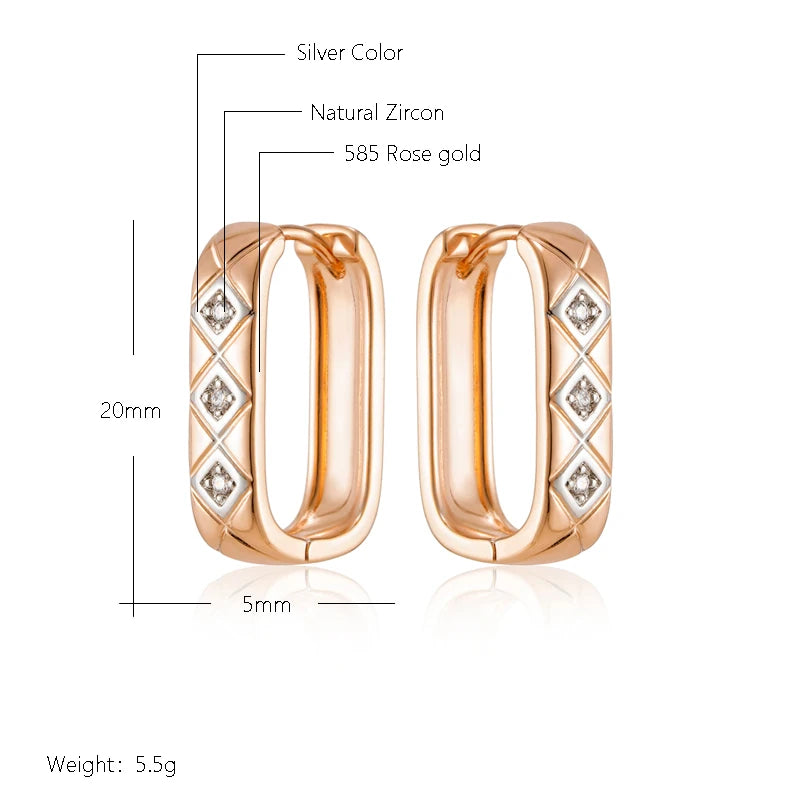 Wbmqda Delicate Elegant 585 Rose Gold Color Irregular Geometric Glossy Hoop Zircon Earrings For Women Daily Fine Jewelry Gift