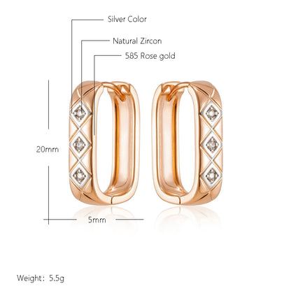 Wbmqda Delicate Elegant 585 Rose Gold Color Irregular Geometric Glossy Hoop Zircon Earrings For Women Daily Fine Jewelry Gift