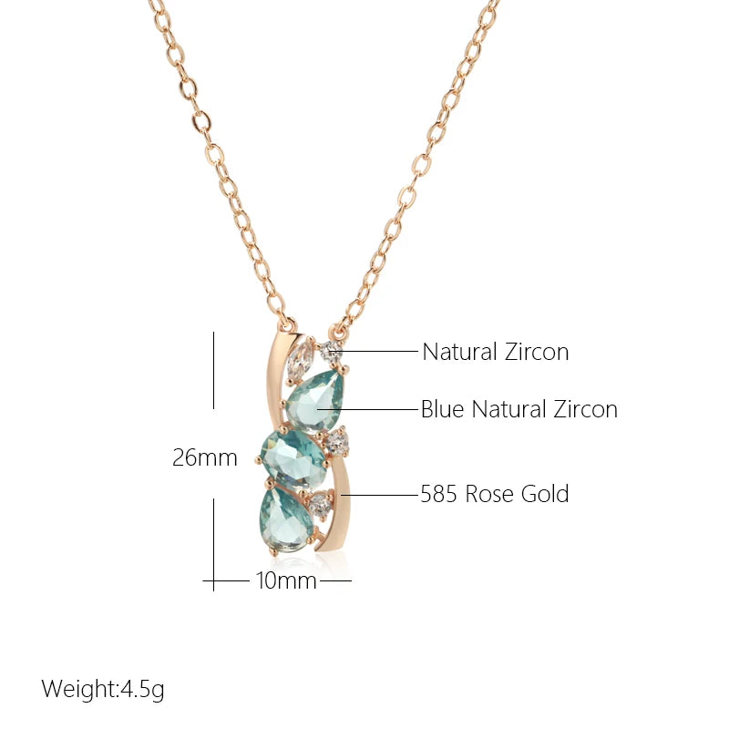 Wbmqda Fashion Blue Crystal Pendant And Necklace For Women 585 Rose Gold Color With White Natural Zircon Best Jewelry Gifts