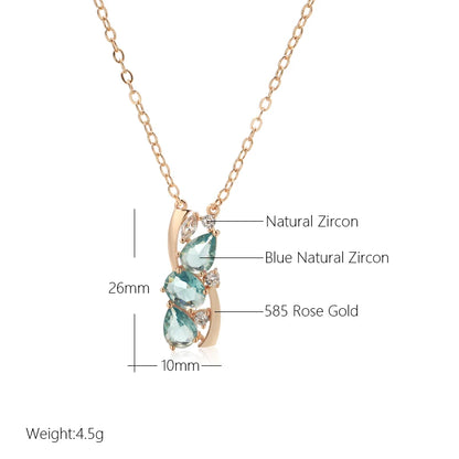 Wbmqda Fashion Blue Crystal Pendant And Necklace For Women 585 Rose Gold Color With White Natural Zircon Best Jewelry Gifts