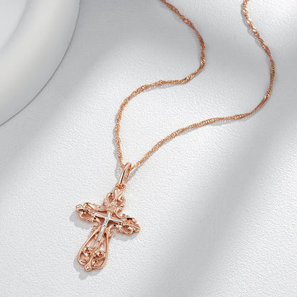 Kinel New Orthodox Church Cross Pendant Necklace for Women Men 585 Rose Gold Silver Color Mix Charm Daily Fine Ethnic Jewelry