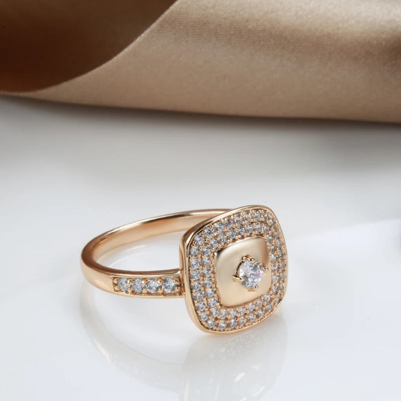 Wbmqda Luxury Full Zircon Finger Ring For Women 585 Rose Gold Color Fashion Bride Wedding Party Fine Jewelry Accessories