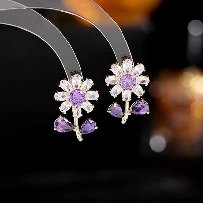 SUYU Zircon Inlaid Earrings Small Daisy Flower Earrings Fresh And Elegant Simple And Versatile Small Flower Earrings