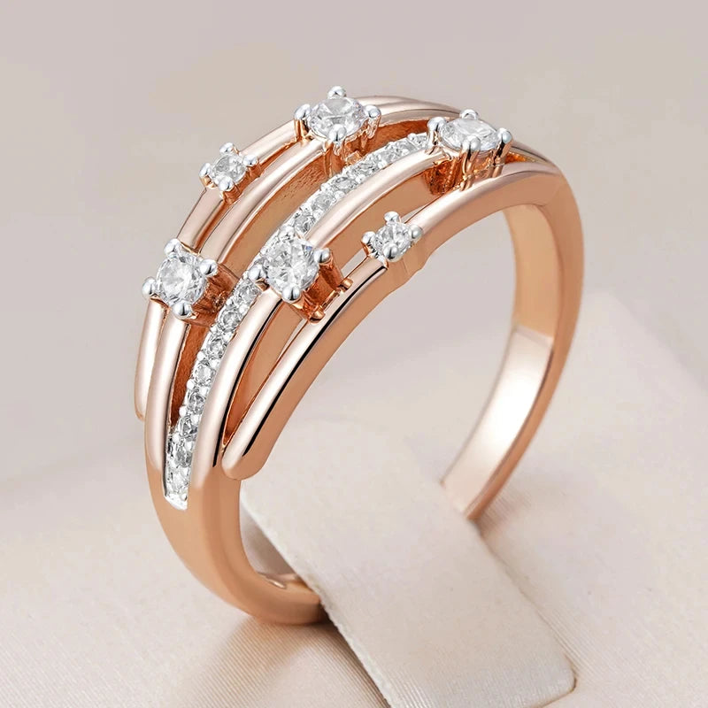 Wbmqda 585 Rose Gold Silver Color Mix Natural Zircon Rings For Women Luxury Bride Wedding Jewelry