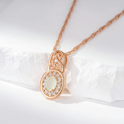 Kinel New Oval Cut Emerald Pendant Necklace Luxury Natural Zircon With 585 Rose Gold Color Flower Ethnic Wedding Daily Jewelry