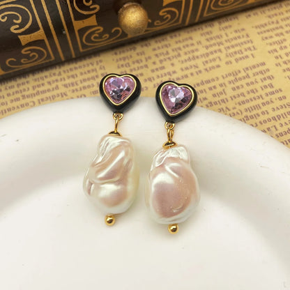 SUYU Spring New French Retro Women's Luxury Simulation Pearl Earrings Light Luxury Love Dropping Glaze Earrings Fashion Jewelry