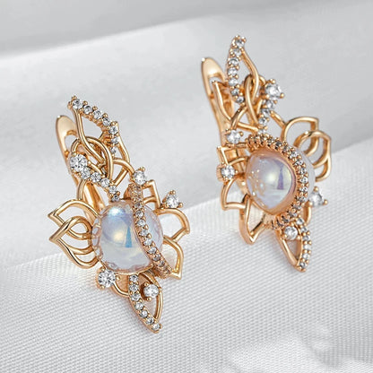 Wbmqda Luxury Unique Pearl Drop Earrings For Women 585 Rose Gold Color With White Natural Zircon Trendy Personalized Jewelry