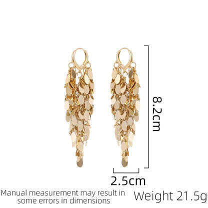 Exaggerated Atmospheric Niche Design Long Metal Sequin Tassel Earrings