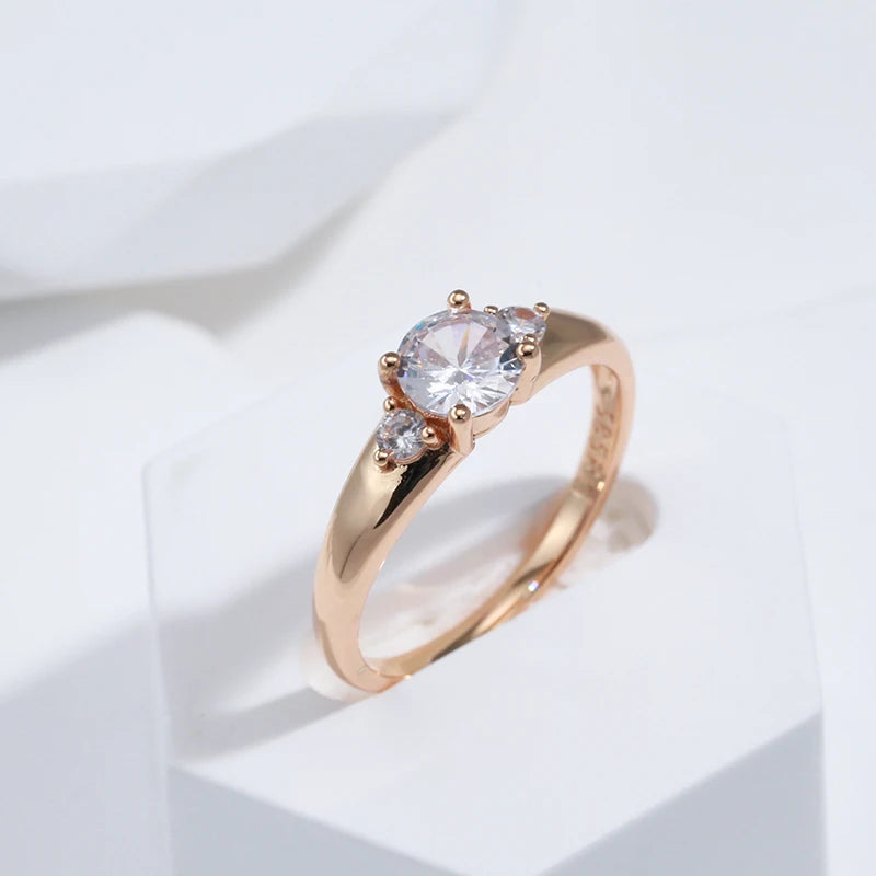 Wbmqda Sparkling Natural White Zircon Ring For Women 585 Rose Gold Color Luxury Romantic Wedding Engagement Fine Jewelry Gift