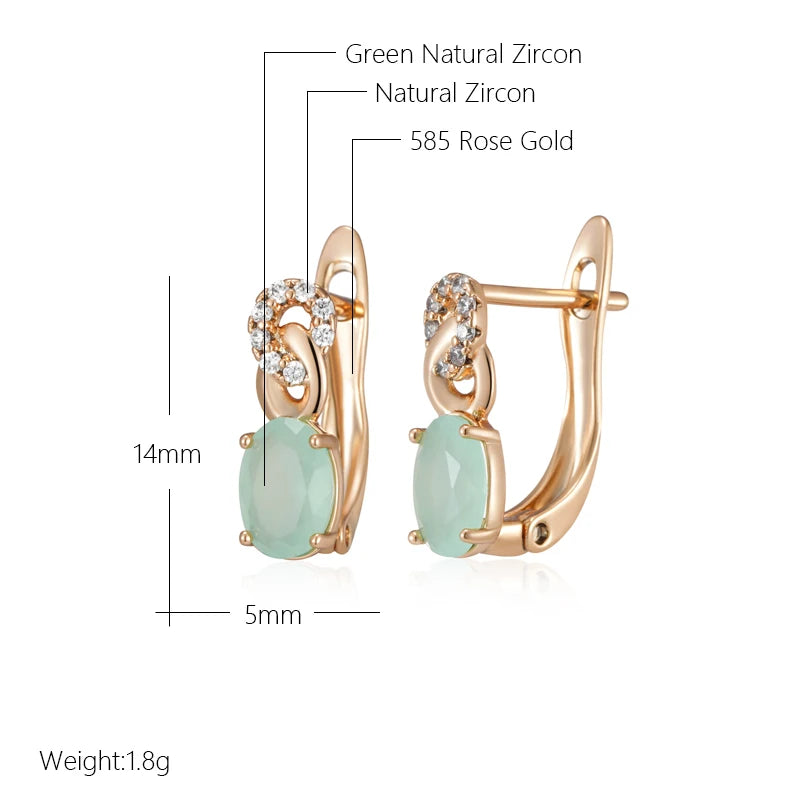 Wbmqda Simple Elegant Fog Green English Earrings For Women 585 Rose Gold Color Small And Exquisite Daily Ear Drop Jewelry Gifts