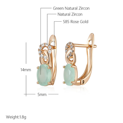 Wbmqda Simple Elegant Fog Green English Earrings For Women 585 Rose Gold Color Small And Exquisite Daily Ear Drop Jewelry Gifts