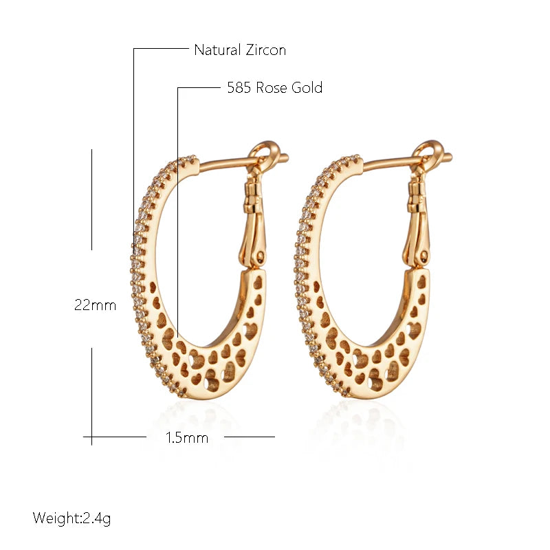 Wbmqda New Fashion Hollow Love Shape 585 Rose Gold Color Natural Zircon Drop Earrings For Women Girl Wedding Party Fine Jewelry