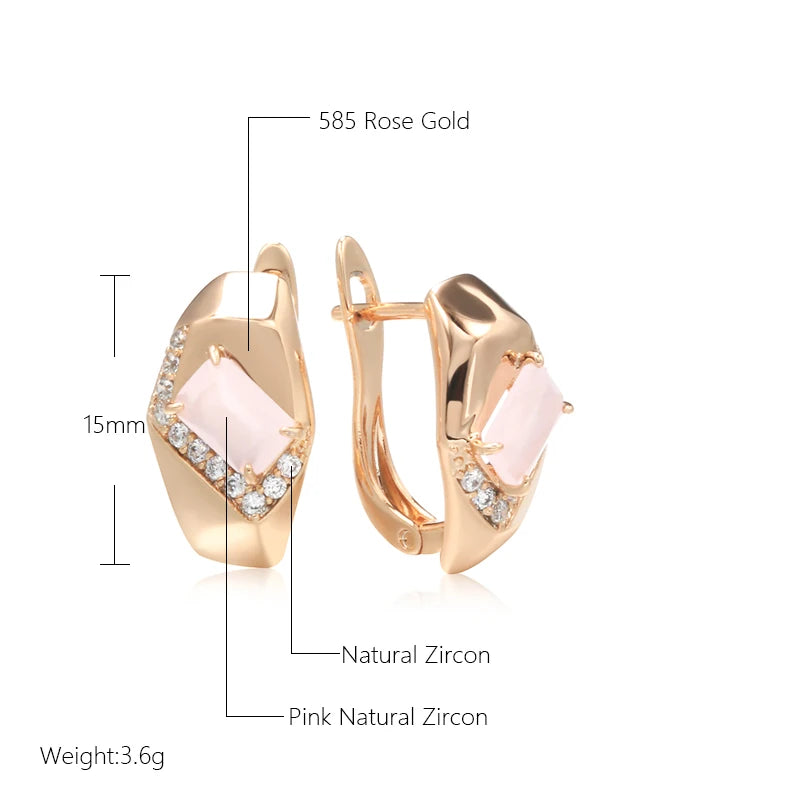 Wbmqda Luxury Fashion Pink Zircon Drop Earrings For Women 585 Rose Gold Color Square Stone Setting Wedding Party Fine Jewelry