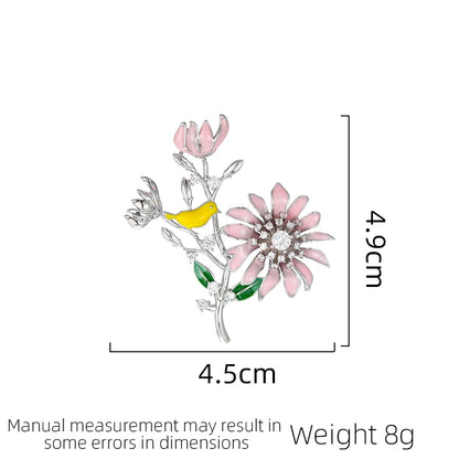 SUYU 2024 Fashion Creative Gradient Color Flower And Bird Flower Brooch Women's Luxury Temperament Pin Coat Fashion Accessories