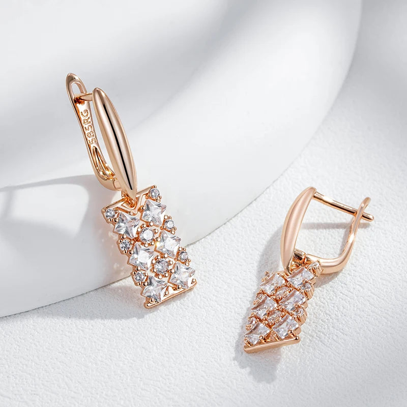 Wbmqda Luxury Hollow Square Women's Hanging Earrings 585 Rose Gold Color With Natural Zircon Wedding Party Fashion Dubai Jewelry