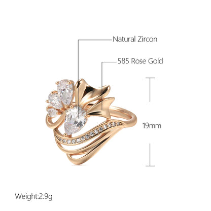 Wbmqda Luxury Crystal Flower Big Ring For Women 585 Rose Gold Color With White Natural Zircon Wedding Engagement Fine Jewelry