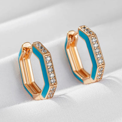 Wbmqda Luxury Elegance Blue Enamel Drop Earrings For Women 585 Rose Gold Color Natural Zircon Setting French Designer Jewelry