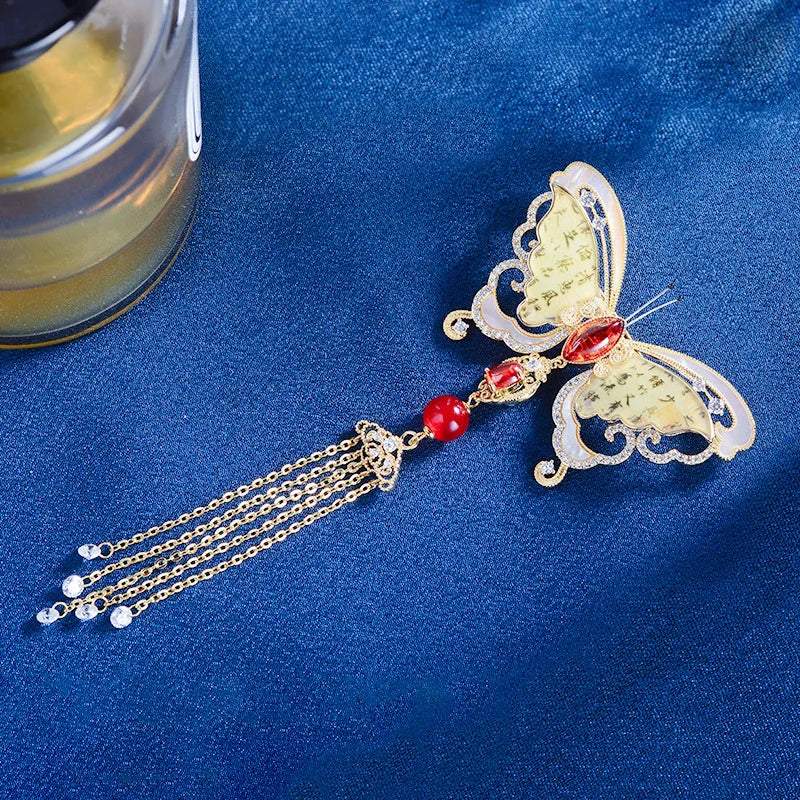 SUYU Guofeng Liusu Butterfly Brooch With Chinese Characters Inlaid With Zirconium For Women's Cheongsam Hanging Corsage