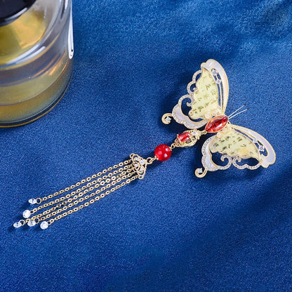 SUYU Guofeng Liusu Butterfly Brooch With Chinese Characters Inlaid With Zirconium For Women's Cheongsam Hanging Corsage