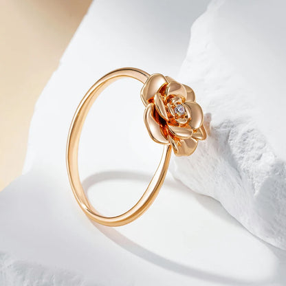 Wbmqda Simple Elegant Metal Flower Ring For Women 585 Rose Gold Color With White Natural Zircon High Quality Daily Fine Jewelry