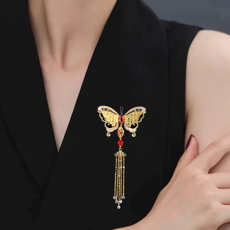 SUYU Guofeng Liusu Butterfly Brooch With Chinese Characters Inlaid With Zirconium For Women's Cheongsam Hanging Corsage