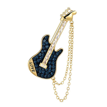 SUYU Fashion Guitar Brooch Personality Musical Instrument Brass Plated Brooch Suit Accessories