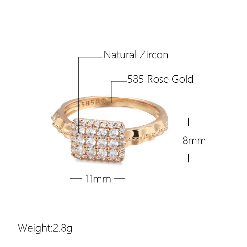 Wbmqda Luxury Full Zircon Setting 585 Rose Gold Color Rings For Women Classic Wedding Engagement Fine Jewelry Accessories