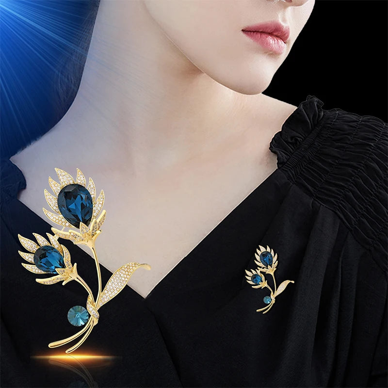 SUYU Luxury Copper Micro Inlaid Cubic Zirconia Blue Water Drop Flowers Women's Jewelry Gifts Clothing Accessories